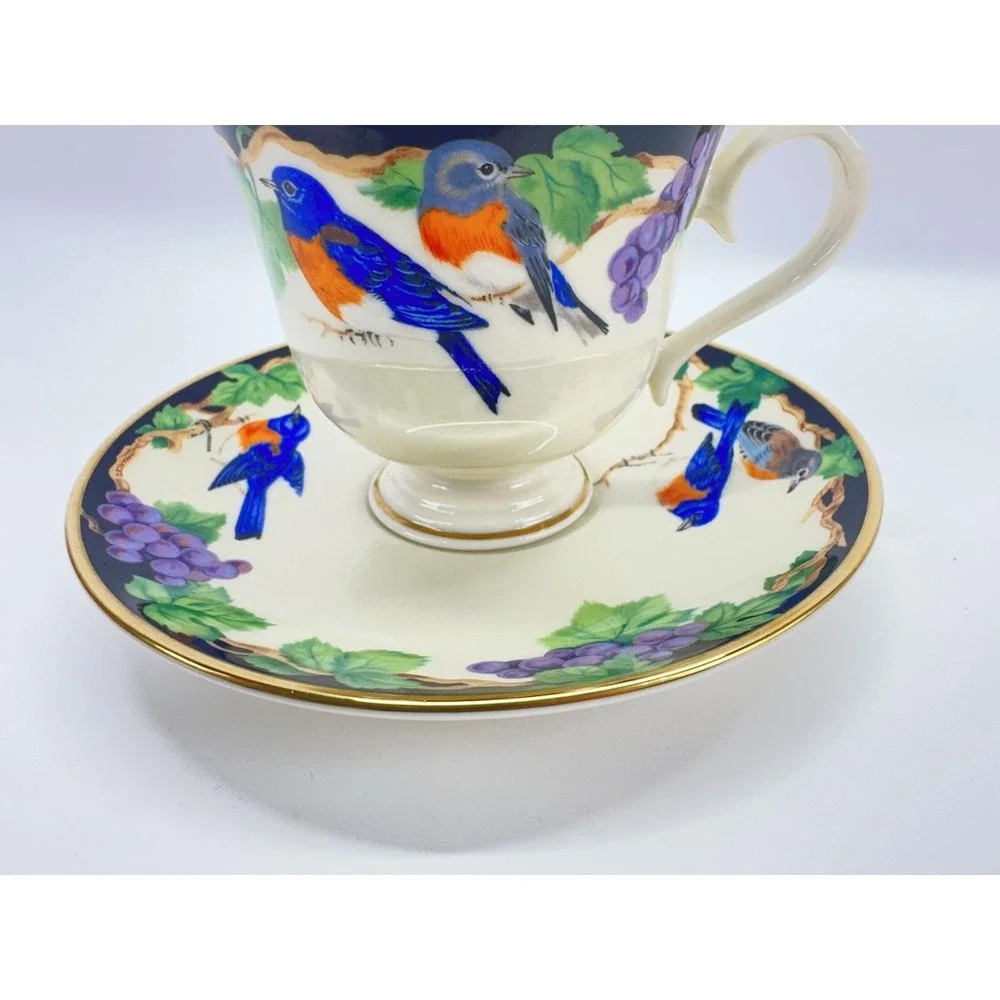 Lenox Birds of America Blue Bird Cup Saucer Gold Trim USA Vintage 1990s